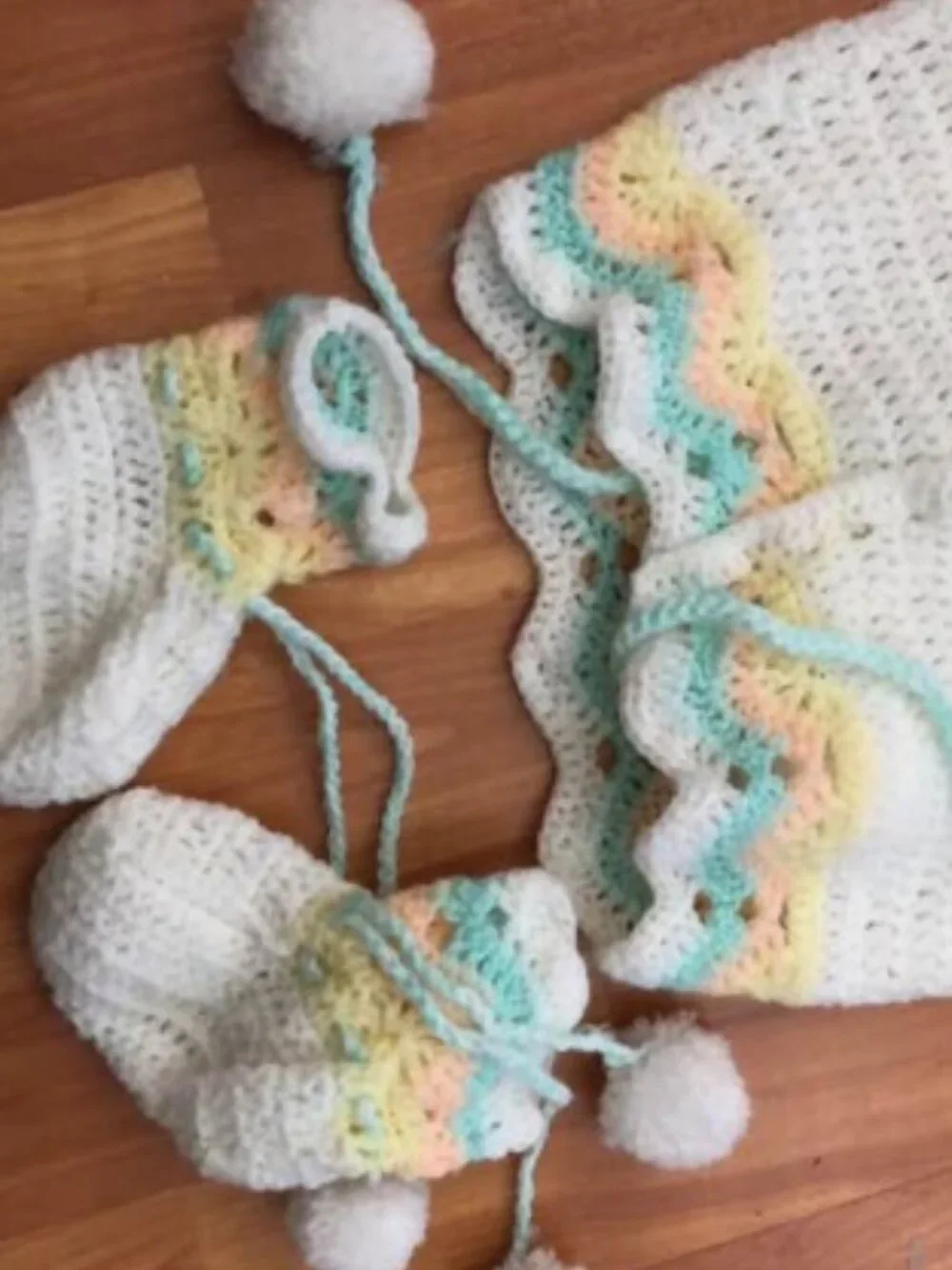 Hand-crocheted Baby Sweater, Bonnet and Booties